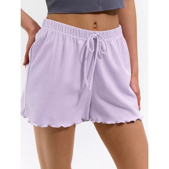EUC WSLY Ribbed Shorts Size Medium Lavender Drawstring Lounge Pajama Pants - Picture 1 of 14